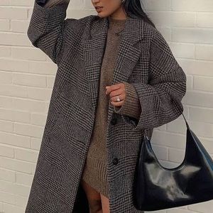 Mango Houndstooth Plaid Coat